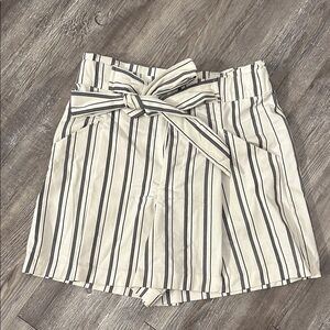 Striped High-Waisted Shorts with Bow Tie
